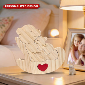 Personalized Wooden Bear Family Puzzle, Gift For Single Parent