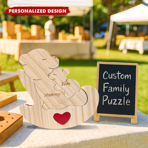 Personalized Wooden Bear Family Puzzle, Gift For Single Parent