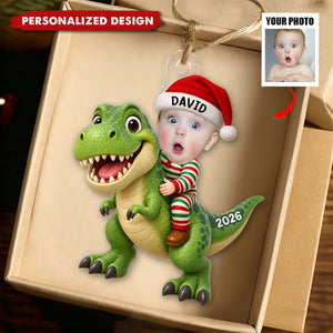 Personalized Kid Photo With Dinosaur Ornament - Christmas Gift For Grandkids