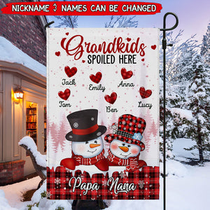 Red Snowman Nana Papa House, Grandkids Spoiled Here Personalized Flag