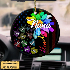 Grandma With Grandkids Rainbow Flower Personalized Circle Ornament