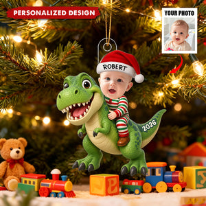 Personalized Kid Photo With Dinosaur Ornament - Christmas Gift For Grandkids