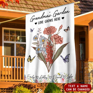 Nana's Garden Custom Flower Bouquet Personalized Garden Flag