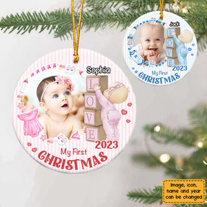 Newborn Gift Baby First Photo Circle Personalized Ceramic Ornament