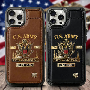 250th Anniversary-Personalized Leather US Army Wallet Phone Case