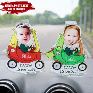Kids Face Bobblehead Gift for Dad-Personalized Car Accessories, Drive Safe Daddy