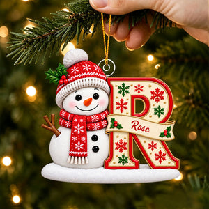 Custom Snowman Initial Christmas Ornament, Personalized Letter Name Bauble