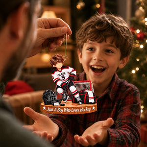 Personalized Hockey Boy Ornament, Custom Name & Number Ice Hockey Christmas Gift