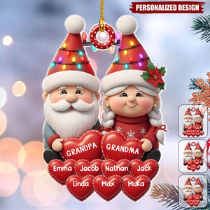 Christmas Grandparents With Grandkids’ Names Heart - Personalized Ornament