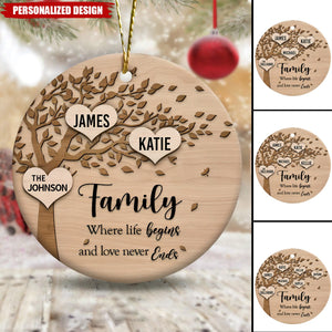 Family Where Life Begins and Never Ends Personalized Ceramic Christmas Ornament