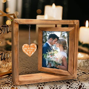 Custom Rotating Wooden Frame For Couples With Photo & Wedding Date