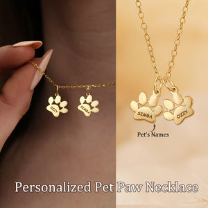 Personalized Custom Pet's Names Pet Paw Necklace, Gift For Pet Lovers