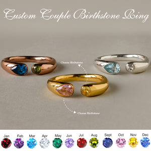 Duo Round & Pear Cut Birthstone Signet Couples Ring