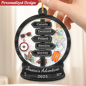 Personalized Travel Adventure Shaker Ornament, Custom Traveler Keepsake