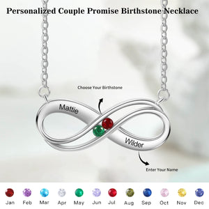 Personalized Infinity Necklace with Birthstones, Couple Promise Necklace