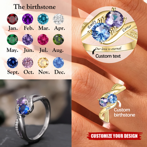 Personalized Engraved Infinity Two Birthstones Name Family Ring, Promise Ring