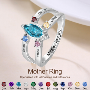 Personalized Family Name Birthstones Ring, Gift for Grandma Mom