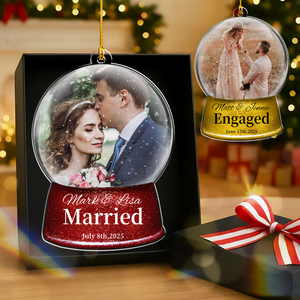 First Christmas Engaged Or Married - Custom Photo Ornament