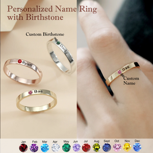 Personalized Name Ring With Birthstone, Gift For Her