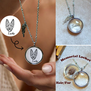 Pet Fur Keepsake Necklace With Portrait Engraving, Memorial Gift