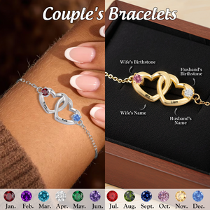 Personalized Heart Name Bracelet, Interlocking Heart Bracelet with Birthstone