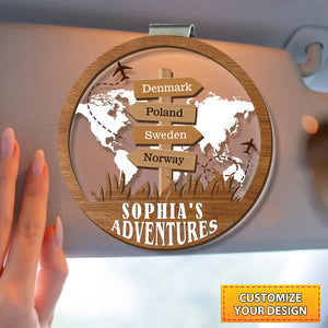 Personalized Travel Adventure Car Visor Clip, Custom Traveling Destination