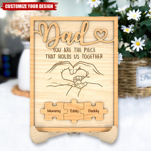 Personalized Father's Day Puzzle Sign, Family Hands Wooden Plaque, Gift For Dad