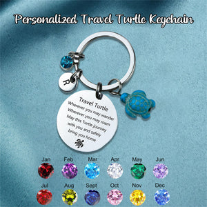 Personalized Keychain, Travel Sea Turtle Keyring, Journey Good Luck Charm