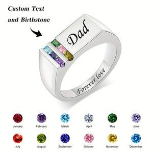 Personalized 1-8 Birthstone Men Ring With Name, Father's Day Gift For Dad Grandpa