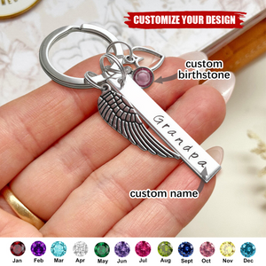 Angel Wings - Personalized Keychain Heart Birthstone Name Charm