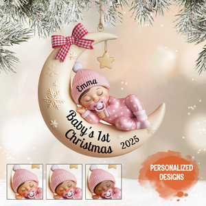 Personalized Baby’s First Christmas Ornament, Moon Acrylic Keepsake