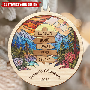 Personalized Travel Adventure 2 Layered Wooden Christmas Ornament
