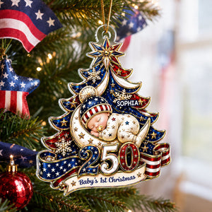 American 250th Anniversary Baby First Christmas - Personalized Ornament For Newborn