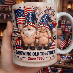 Growing Old Together, Patriotic Couple With USA Fag And Fireworks Personalized Mug