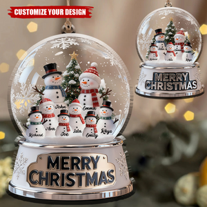 Personalized Christmas Snowman Family Crystal Ball Ornament