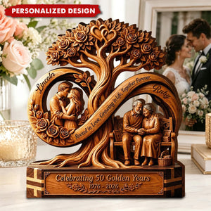 Personalized Infinity Tree Wooden Plaque, Custom 50th Wedding Anniversary, Gift for Couple