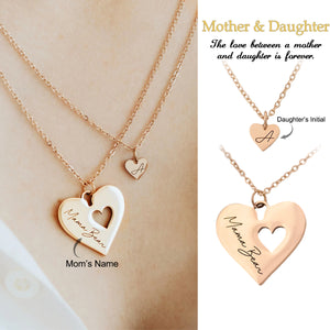 Personalized Mother Daughter Heart Necklace Set Custom Name, Mom's Jewelry Gift
