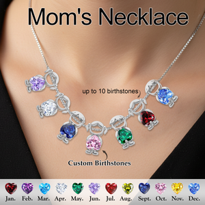 Personalized Kids Heart Birthstone Necklace, Gift For Mom Grandma