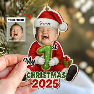 Baby 1st Christmas Ornament, Custom Photo Wood Pendent