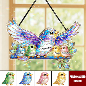 Custom Grandma Bird Suncatcher, Custom Bird Mom Family Suncatcher, Mother's Day Gift