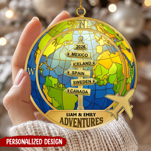 Personalized Couple World Map Ornament, Travel Adventure Keepsake