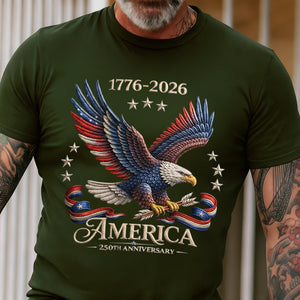250th Anniversary America Patriotic T-Shirt, Bald Eagle American Flag Tee