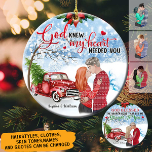 Christmas Couple, God knew my Heart needed You Personalized Circle Ceramic Ornament