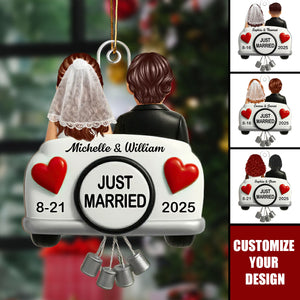 3D Effect Just Married Couple First Christmas Personalized Acrylic Ornament