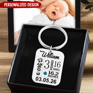 Personalized Baby Stats Keychain With Birthstone, New Mom Push Present Gift