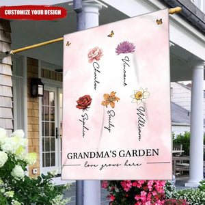 Grandma‘s Garden Love Grows Here Beautiful Birth Month Flower Gift For Grandma Mom Personalized Garden Flag