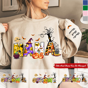 Personalized Grandma Halloween Alphabet Doodle Witch Bat Sweatshirt