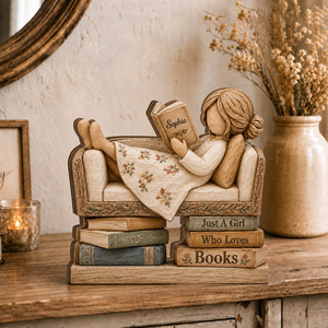 Personalized Reading Girl Shelf Block, Custom Name Wooden Plaque