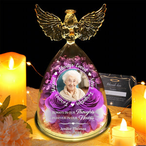 Always In Our Thought - Personalized Photo Angel Dome With Preserved Flowers