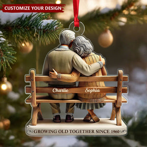 3D Effect Old Couple Sitting On Bench Growing Old Together Since Personalized Car Hanger Ornament